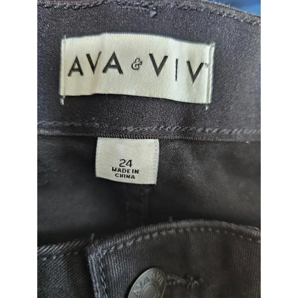 Women's AVA & VIV Jeans Pants High Rise Skinny Size 24 Black Stretch Flat Front - Picture 2 of 11